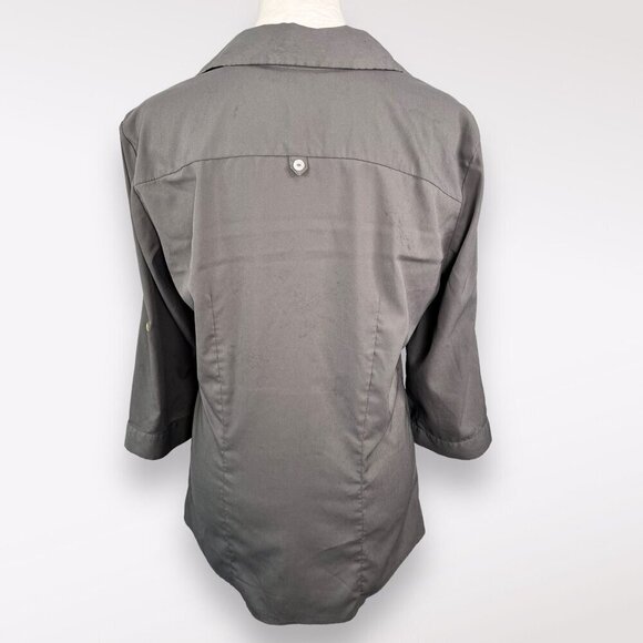 H&M Button Down Shirt 3/4 Sleeve Blouse Gray Silky Size 8❗️FLAWED❗️ - Picture 4 of 10